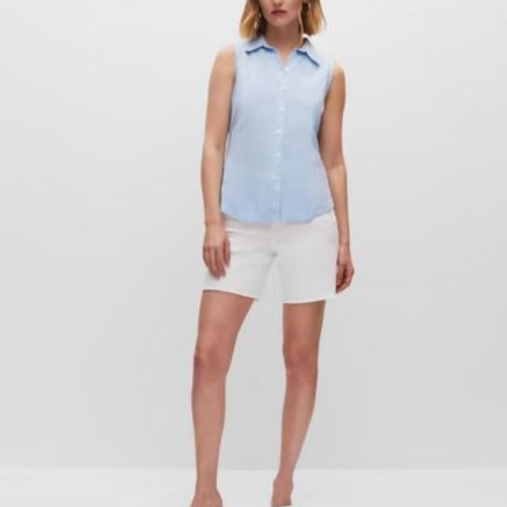MELANIE LYNE: Tie Front Button Down Shirt - indigo blue - Picture 2 of 10